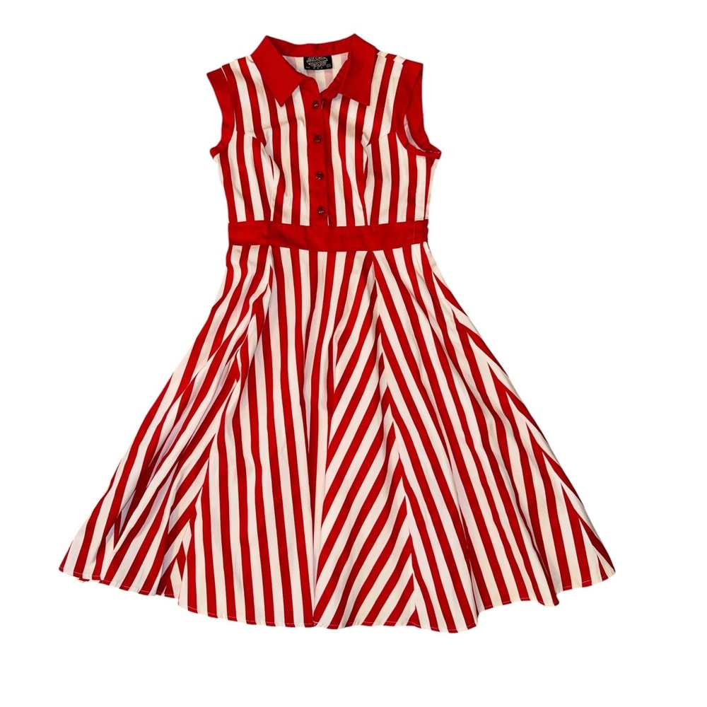 Hearts & Roses London Swing Dress Womens 8 Red White Striped Retro Pinup